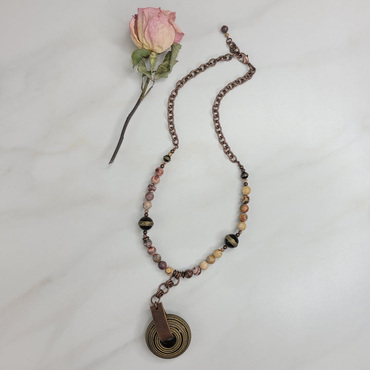 Handmade Necklace with Vintage Elements and Natural Stone Beads