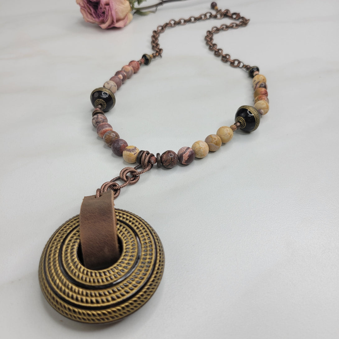 Handmade Necklace with Vintage and Natural Rhyolite Beads