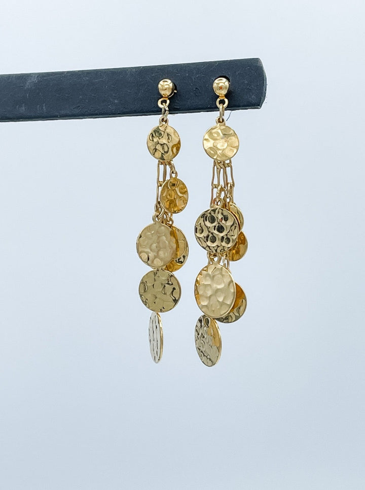 Brooke Dangle Earrings with Cascade of Gold Crinkle Discs