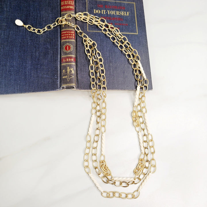 Brooklyn Three Strand Necklace with Vintage Elements and Gold Plated Chain