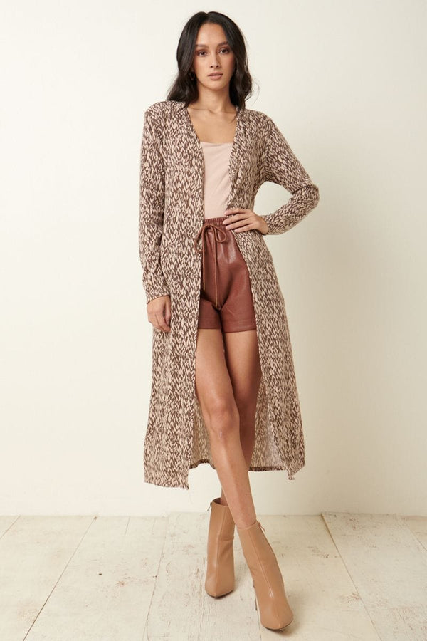 Cable Print Long Sleeve Maxi Cardigan