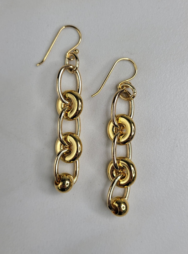 Handmade Earrings with gold plated chain and vintage beads for pierced ears