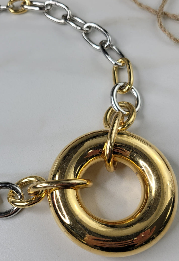Cadence Necklace Handmade with Rhodium Chain, Gold Plated Chain, and a Large Vintage Centerpiece