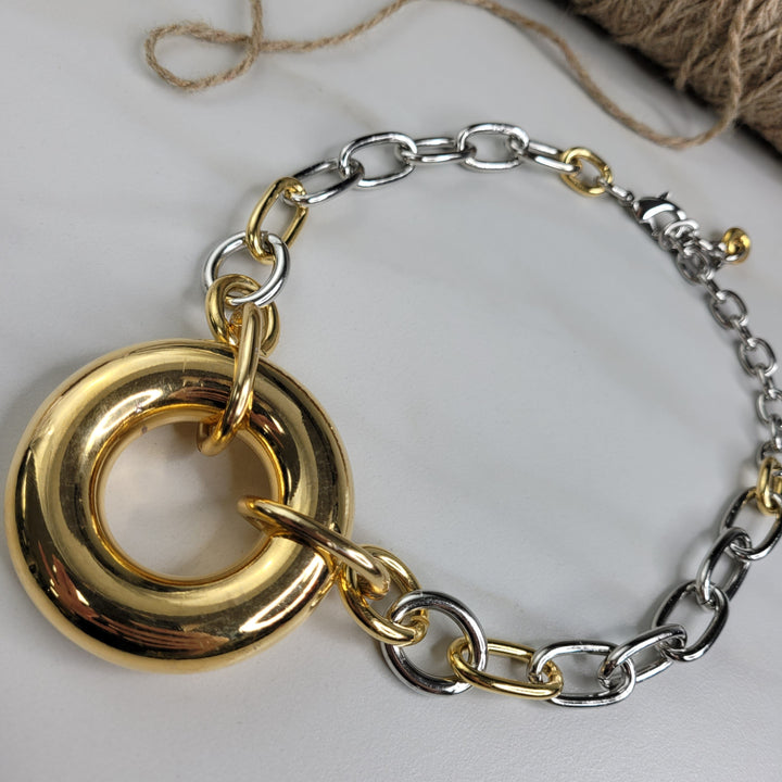 Cadence Necklace Handmade with Rhodium Chain, Gold Plated Chain, and a Large Vintage Centerpiece