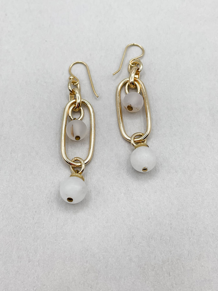 Cassia Chain Earrings with White Stone Beads