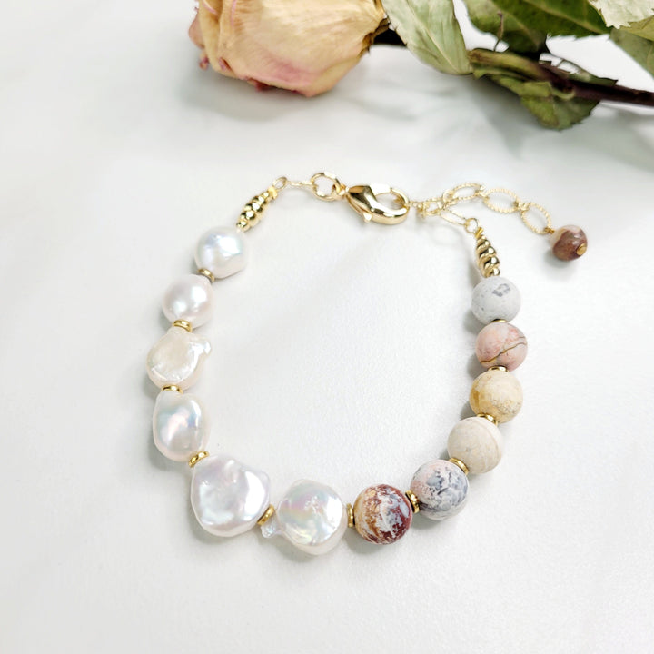 Cassiopeia Starlight Bracelet with Luminous Freshwater Pearls and Jasper Gemstones