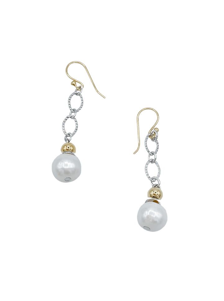 Chain and Pearl Dangle Earring in Silver or Gold Connectors