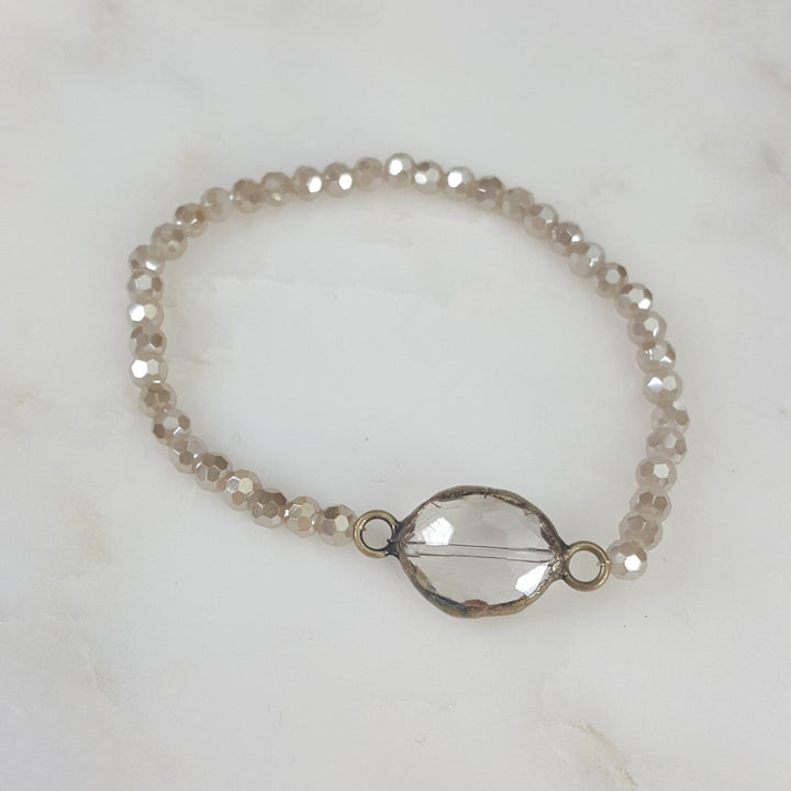 Champagne Beaded Bracelet for Women with Crystal Accent