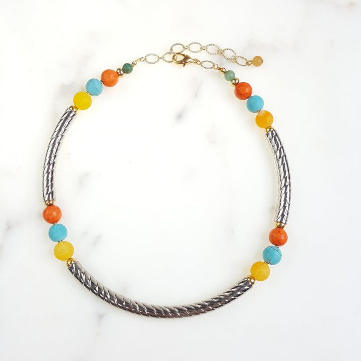 Cheery Day Genuine Stone and Tube Bead Necklace for Women