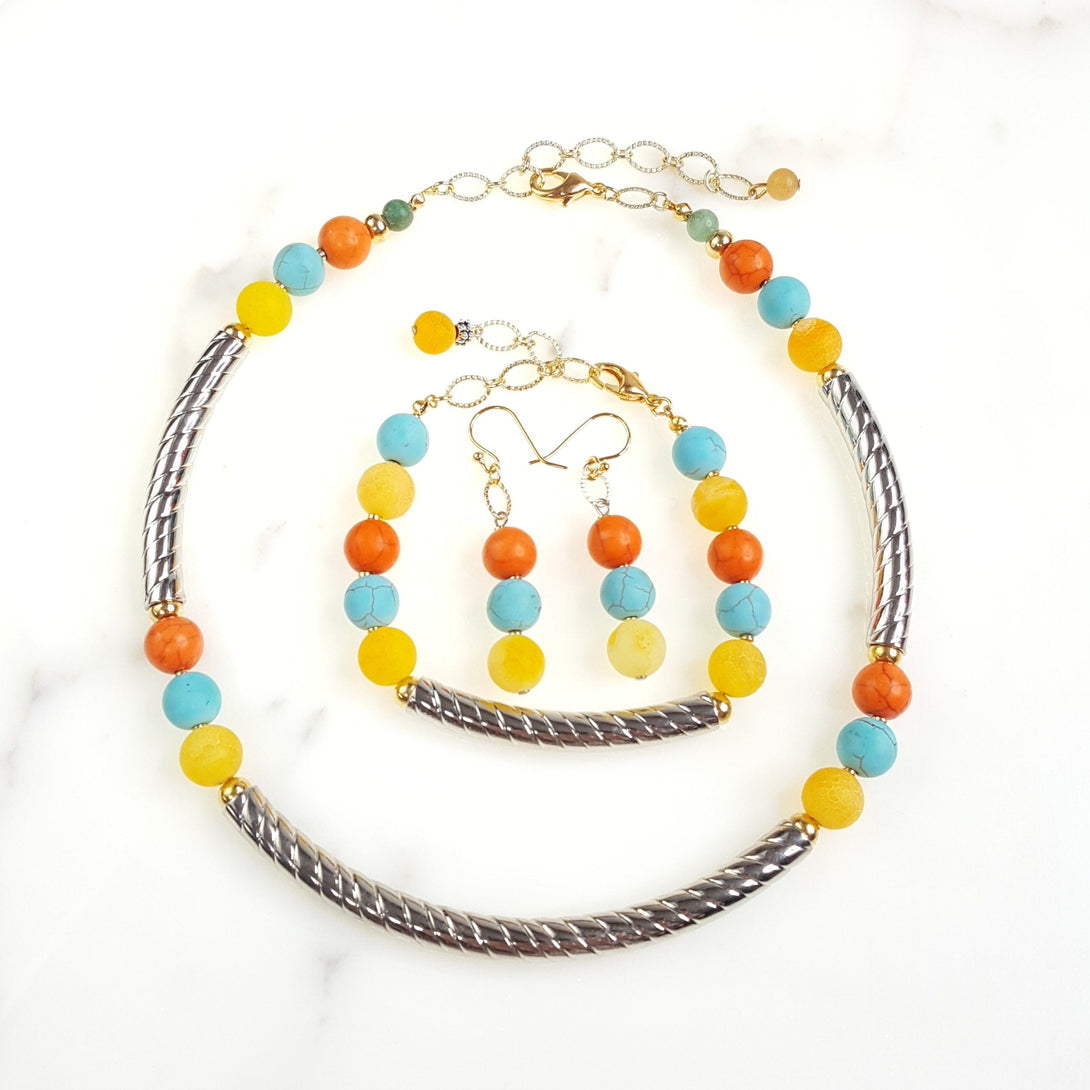 Cheery Day Genuine Stone and Tube Bead Necklace for Women