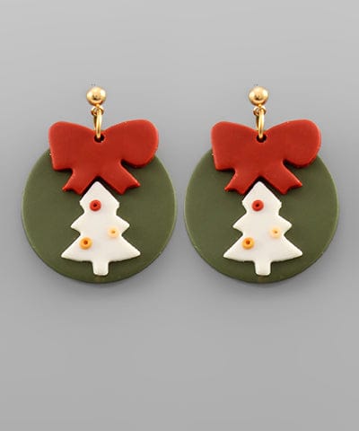 Christmas Tree & Ribbon Clay Earrings