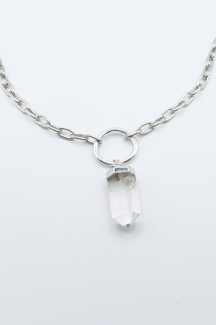 Clear Crystal Pendant on Silver Necklace