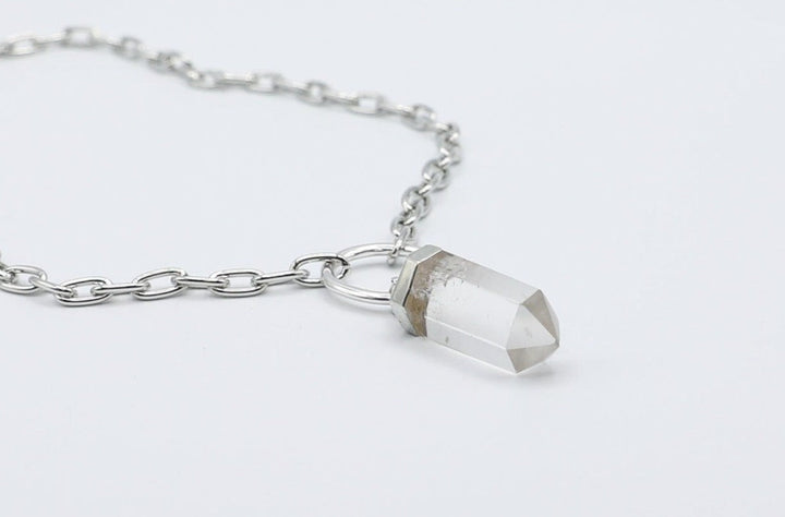 Clear Crystal Pendant on Silver Necklace