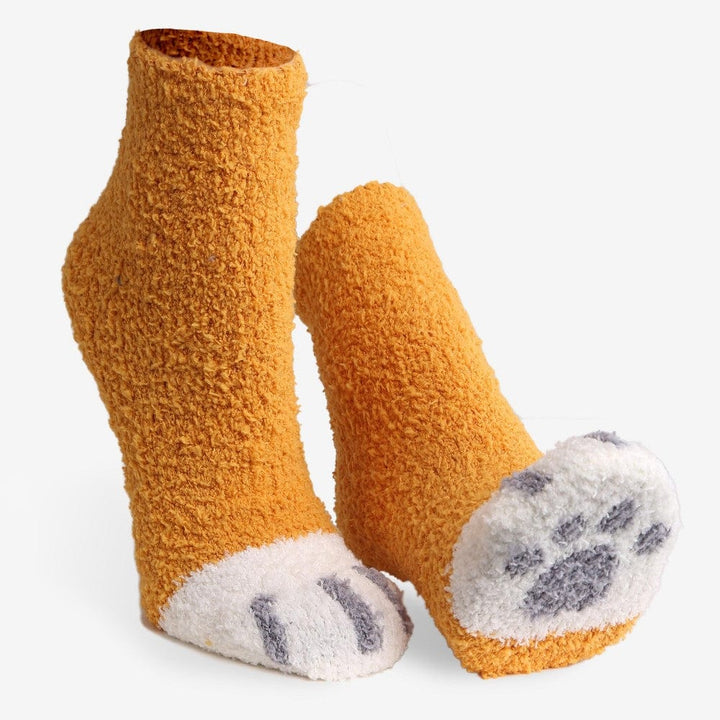 Comfy Luxe Fuzzy Knit Paw Print Socks