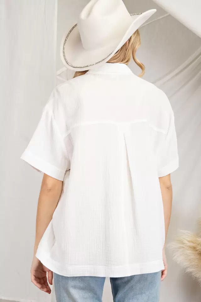Cotton Gauze Cropped Woven Shirt