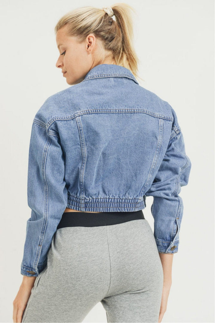 Cropped Denim Jacket 100% Cottton with Ribbed Hem