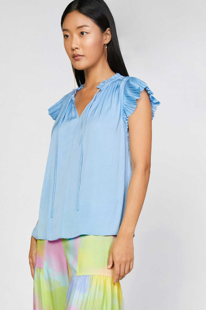 Current  Air Pleated Short Sleeve Blouse