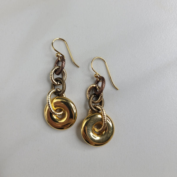 Handmade Earrings with Vintage Pendant and Plated Gold Chain in Gold, Antique Gold And Bronze