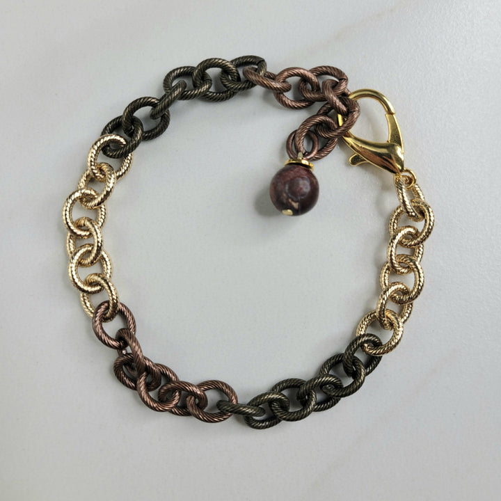 Handmade Bracelet with Plated Chain in Gold, Antique Gold, and Bronze