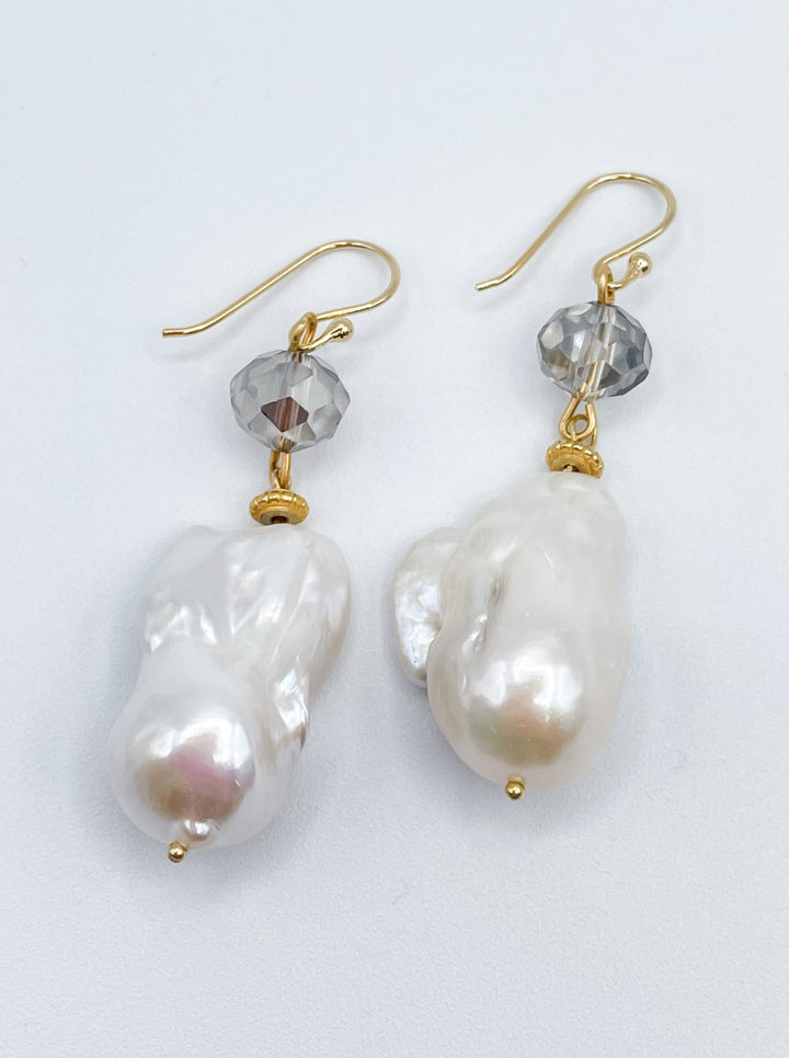 Dangle Earrings with Faceted Crystals and Baroque Freshwater Pearls