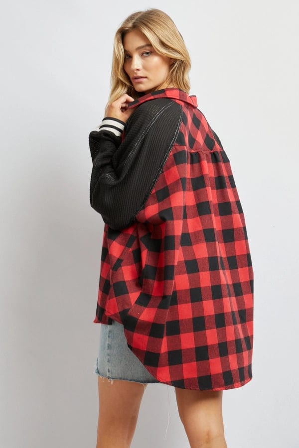Davi & Dani Plaid Button Down Jacket for Women in Red or Black Sizes Small, Medium, Large, 1X, 2X, 3X