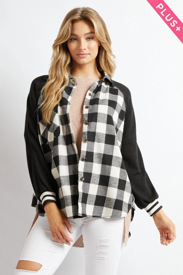 Davi & Dani Plaid Button Down Jacket for Women in Red or Black Sizes Small, Medium, Large, 1X, 2X, 3X