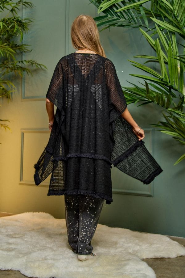 Davi & Dani Square Lace Fringe Trim Kimono