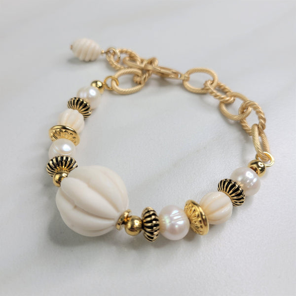 Delilah Bracelet with Vintage Beads and Freshwater Pearls