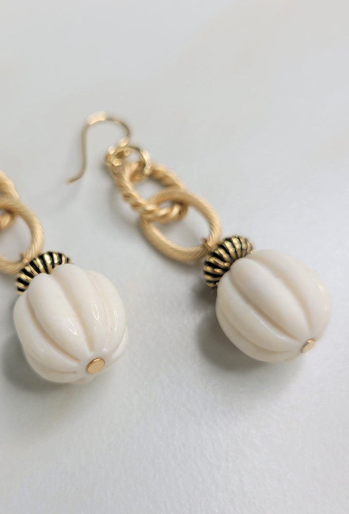 Delilah Earrings with Vintage Beads and Matte Gold Plated Chain