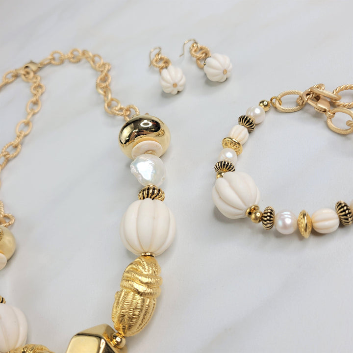 Delilah Necklace with Vintage Beads and Freshwater Pearls
