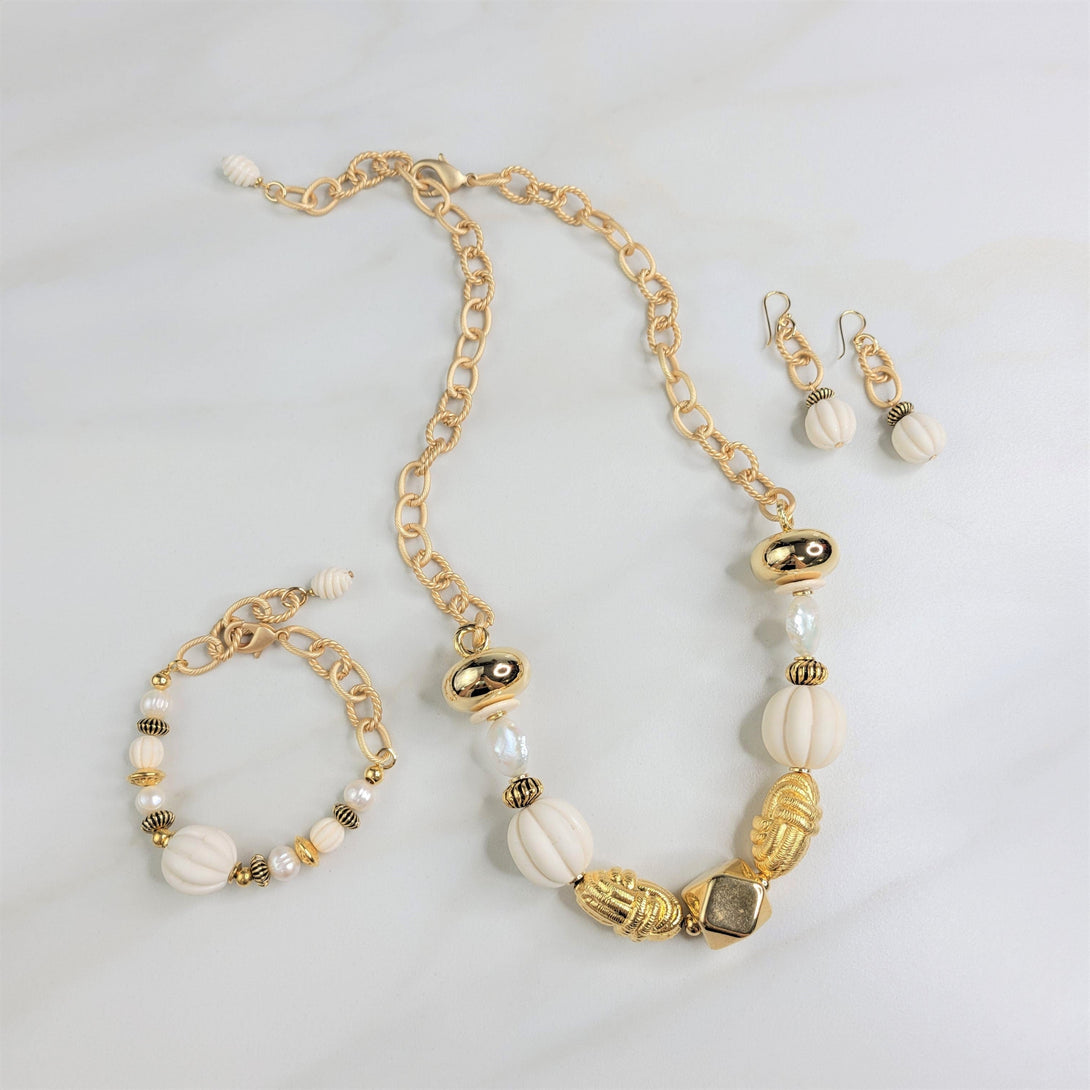 Delilah Necklace with Vintage Beads and Freshwater Pearls
