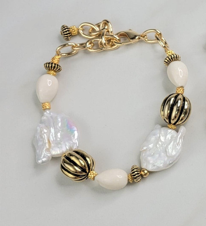 Desdemona Freshwater Pearl and Vintage Bead Handmade Elegant Bracelet