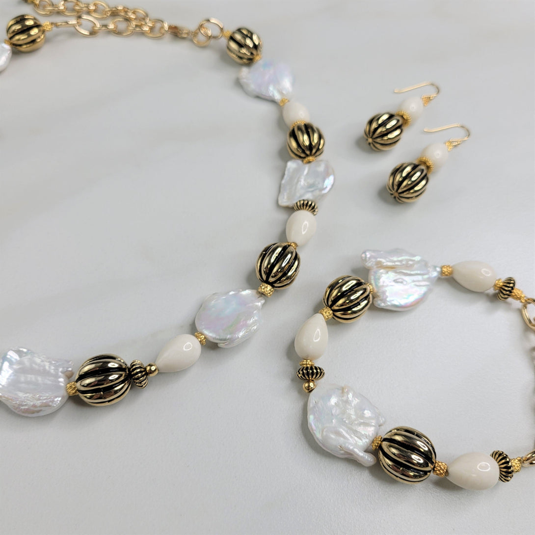 Desdemona Freshwater Pearl and Vintage Bead Handmade Elegant Necklace