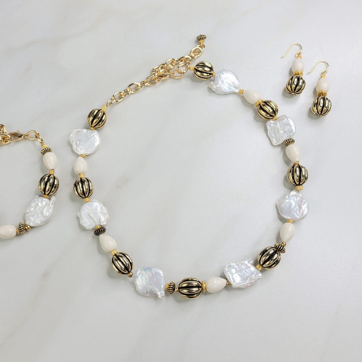 Desdemona Freshwater Pearl and Vintage Bead Handmade Elegant Necklace