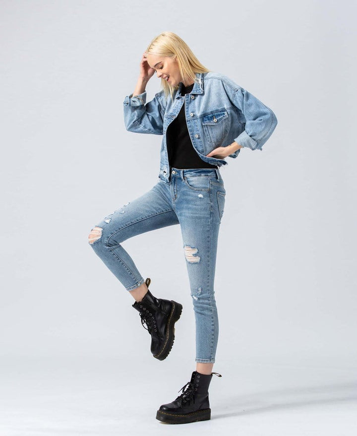 Distressed Let Out Hem Oversized Crop Jacket