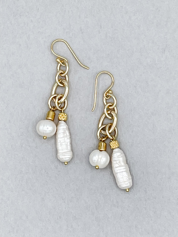 Double Pearl and Gold Earring