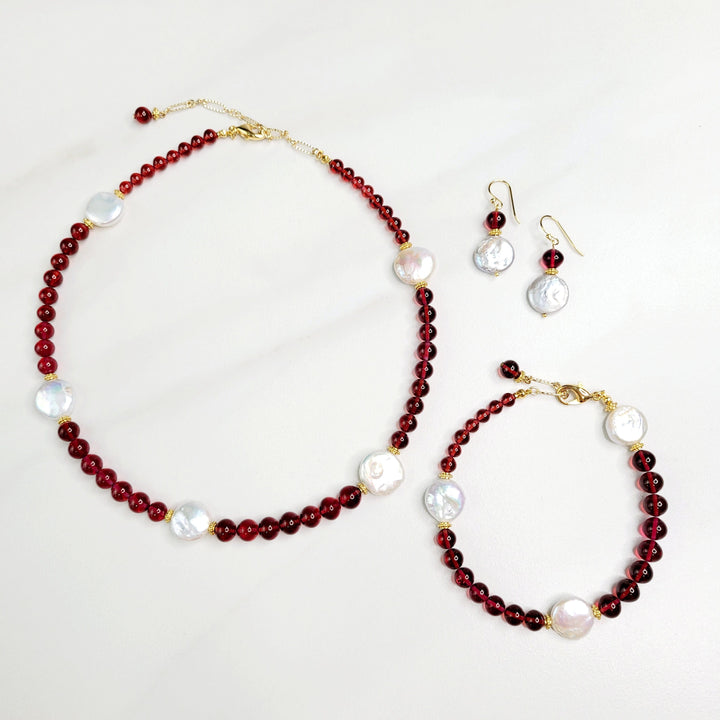 Epiphany Earrings with Vintage Garnet Colored Glass From Japan and Freshwater Pearls