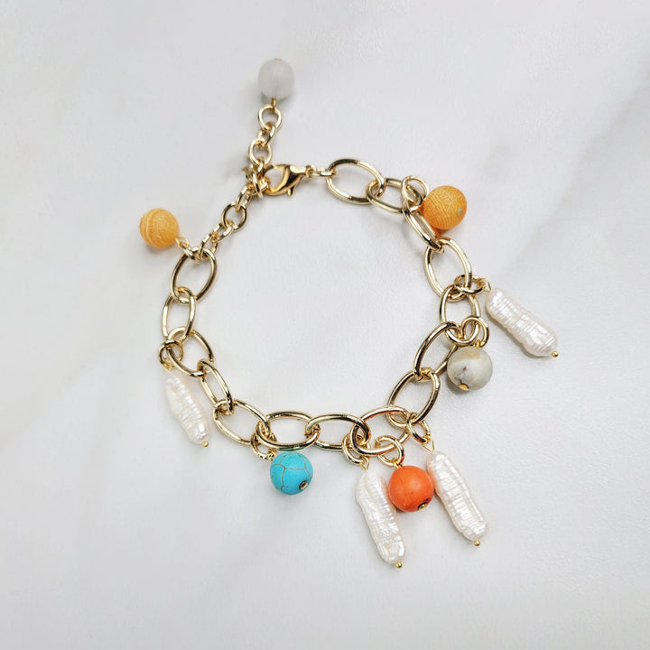 Eye Candy Bracelet with Genuine Stone Beads and Freshwater Pearls