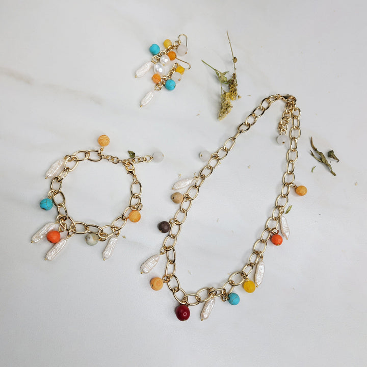Eye Candy Chain Necklace with Genuine Stone Beads and Freshwater Pearls