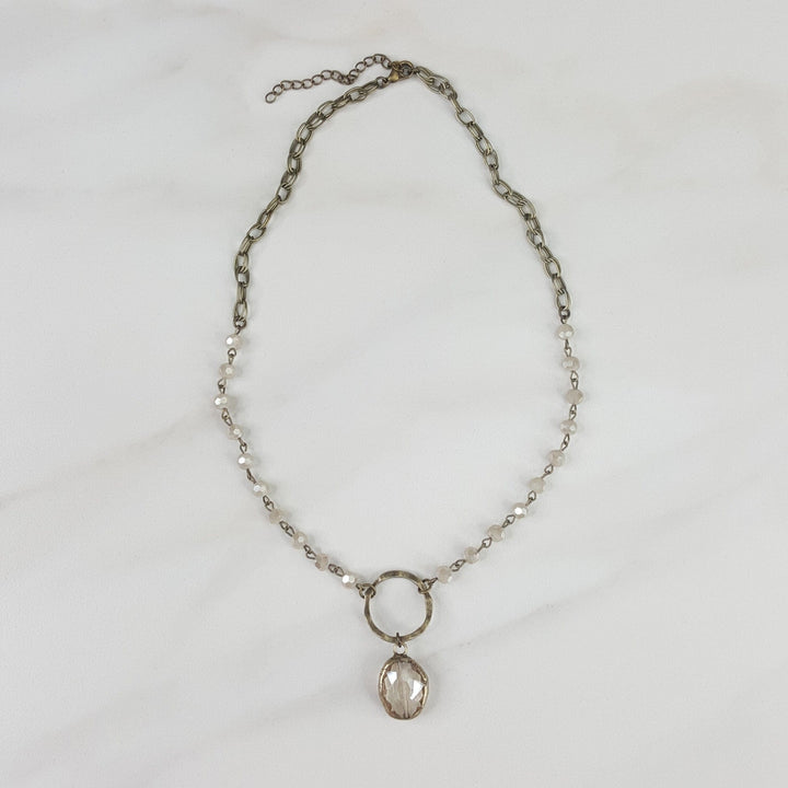Faceted Glass Beaded Necklace for Women with Circle and Oval Crystal Pendant