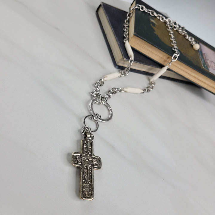 Faith Necklace Handmade with Reversible Cross Charm and Vintage Elements