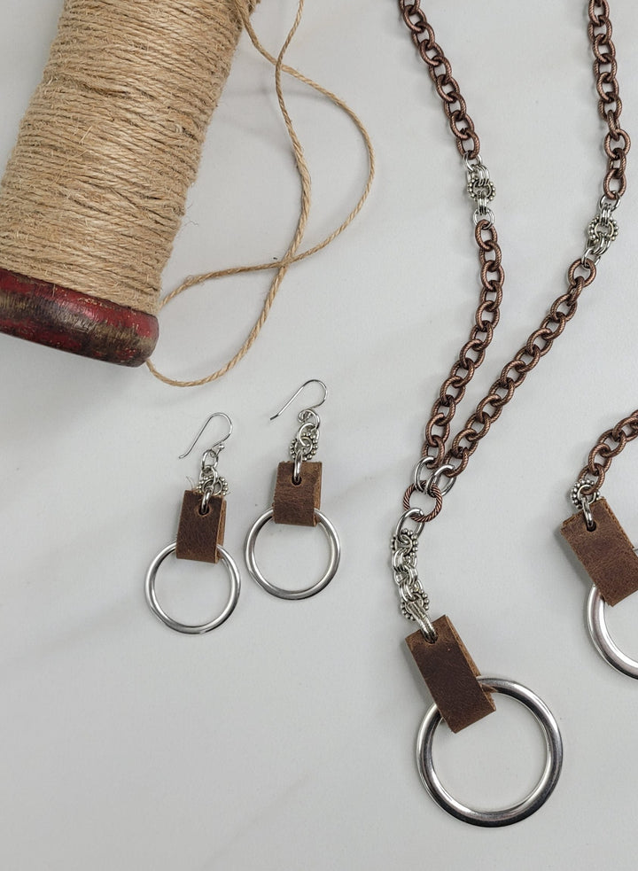 Fallon Earrings Handmade with Leather and Big Ring Dangles