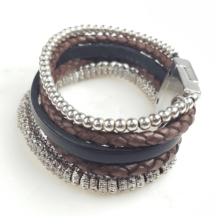 Five Strand Leather and Beaded Bracelet