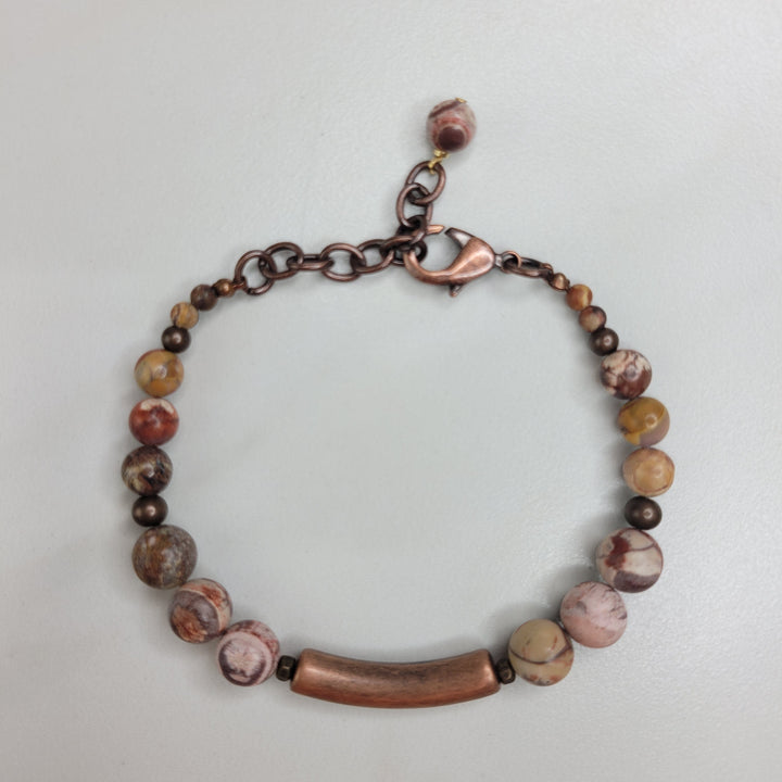 Handmade Bracelet with Matte Birdseye Rhyolite Beads and Vintage Elements