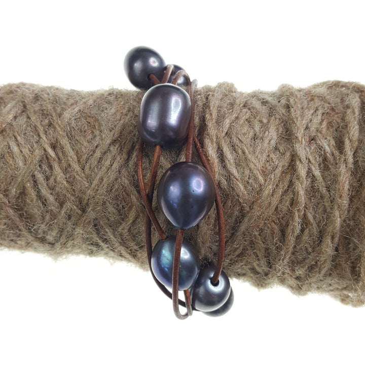 Four Layer Pearl and Leather Bracelet