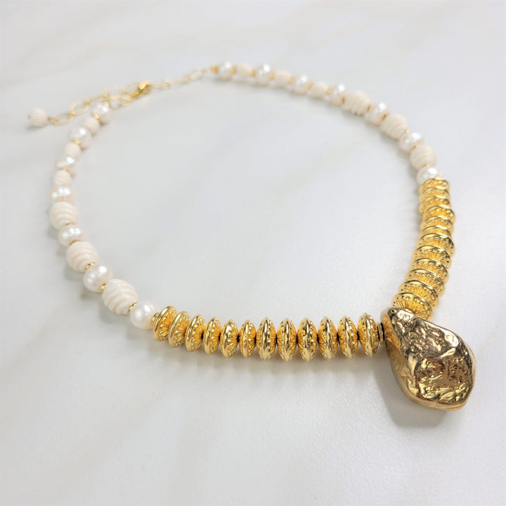 Francesca Gold and Ivory Vintage Necklace with Freshwater Pearls