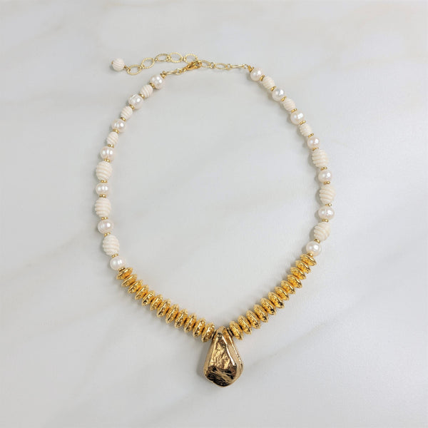 Francesca Gold and Ivory Vintage Necklace with Freshwater Pearls