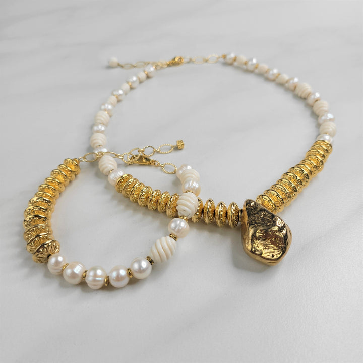 Francesca Gold and Ivory Vintage Necklace with Freshwater Pearls