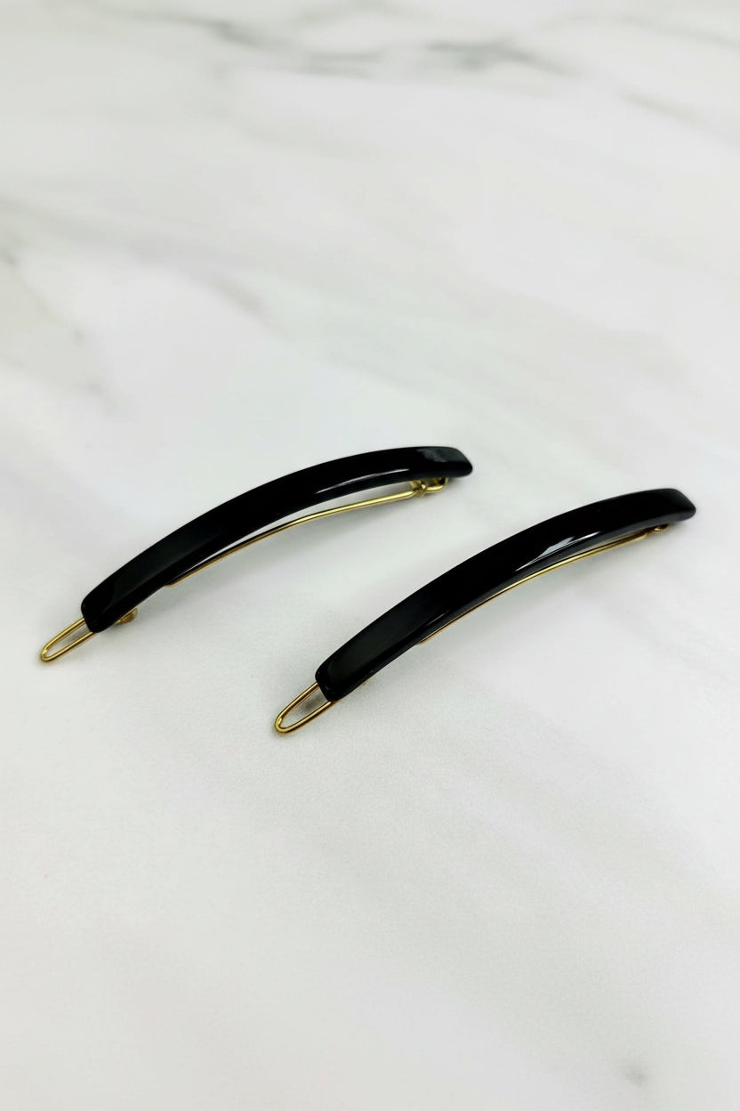 French Vintage Black Onyx Hair Barrettes (Set of 2 or Set of  display picture 3