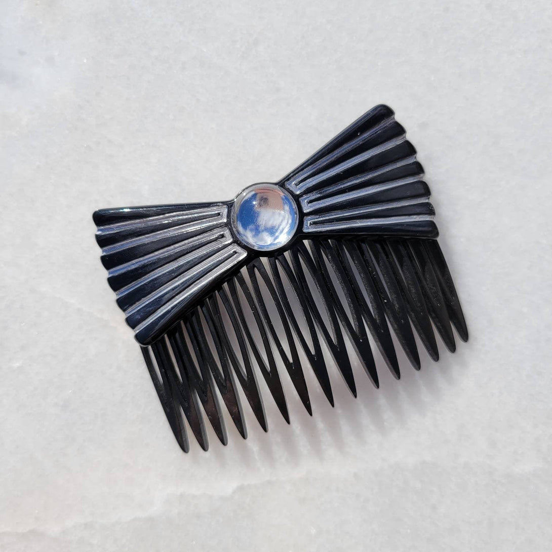 French Vintage Hand Painted Crystal Ball Bow Hair Comb